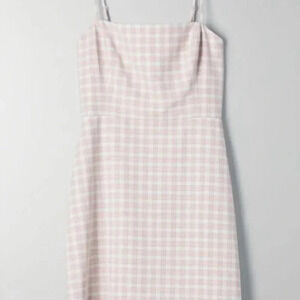 Aritzia Wilfred New Classic Isabelle Check Plaid Mini  Dress Pink White Sz 8